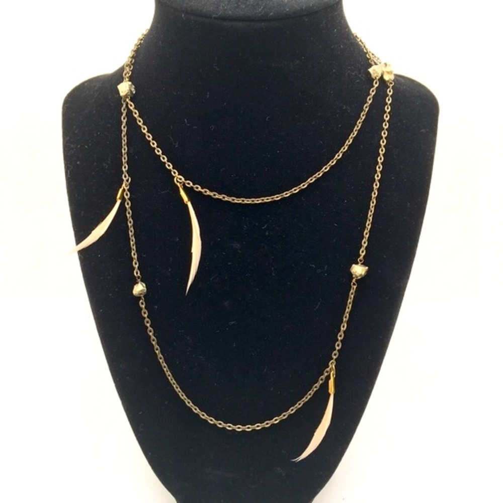 Natural Feather Necklace With Pyrite Gems